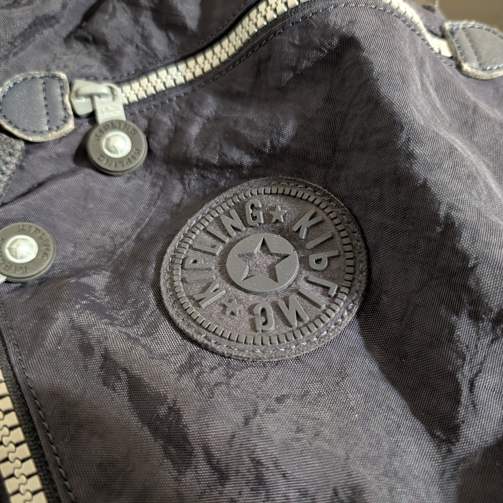 Vintage Kipling Drawstring Flap Backpack Bag Zip … - image 2